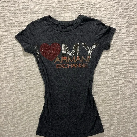 Y2K bling Armani Exchange Women's Gray T-Shirt - Picture 6 of 6